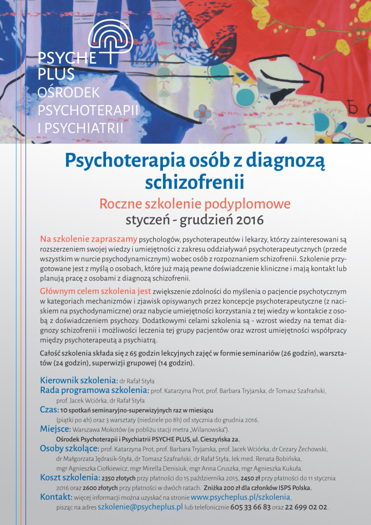 Psychoterapia osób z diagnozą schizofrenii. PLAKAT